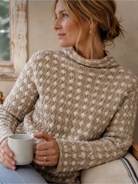Anthro Sleeping On Snow Beige Ivory Chunky Knit Sweater Large